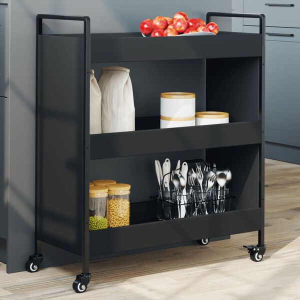 vidaXL Τρόλεϊ Κουζίνας Μαύρο 70 x 30 x 82 εκ. από Επεξεργασμένο Ξύλο