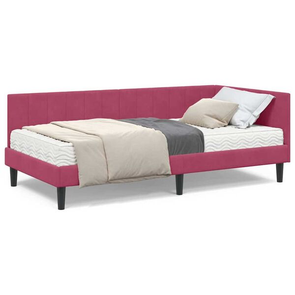 vidaXL Κρεβάτι Γωνίας με στρώμα Μπορντό 100 x 200 cm Βελούδο