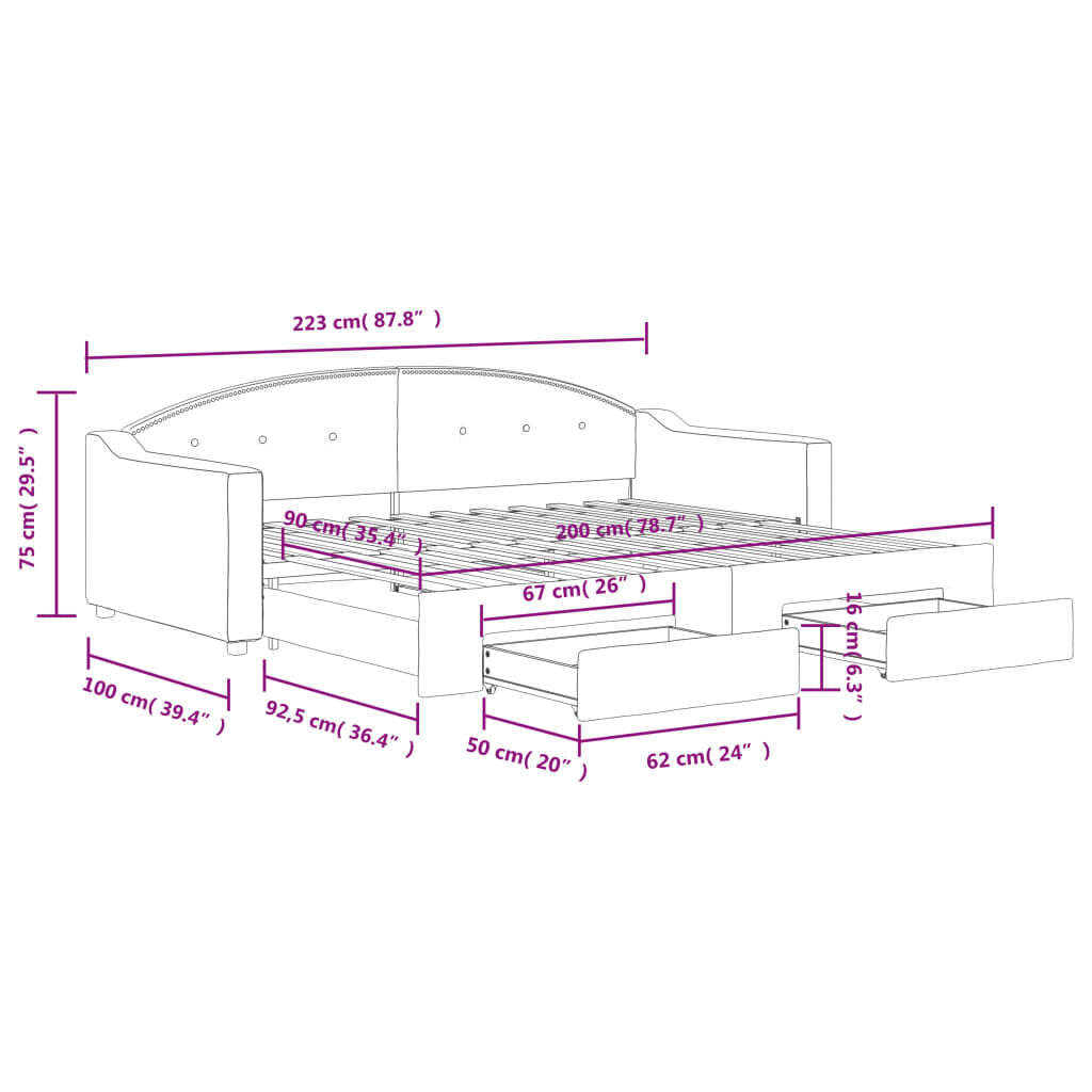 vidaXL Καναπές Κρεβάτι Συρόμενος Taupe 90x200 εκ. Ύφασμα & Συρτάρια