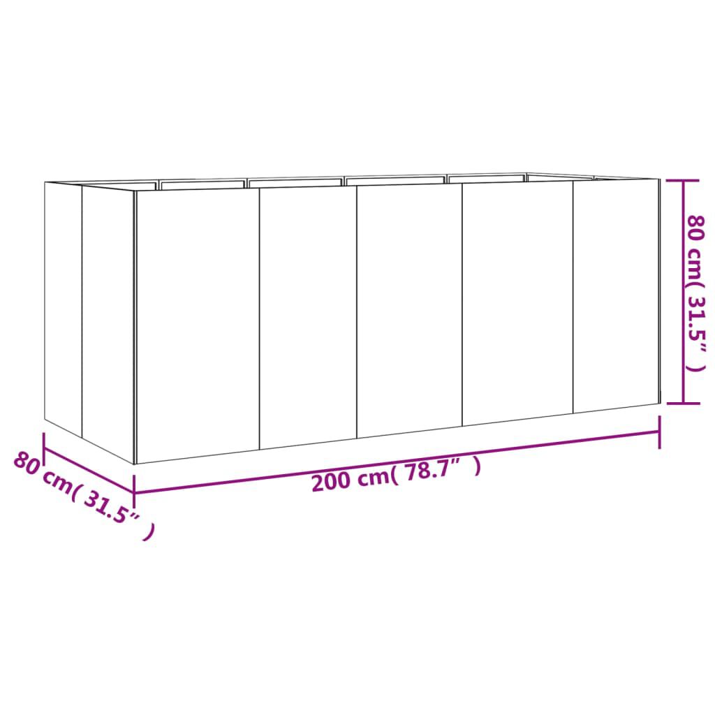 vidaXL Ζαρντινιέρα 200 x 80 x 80 εκ. από Ατσάλι Σκληρυθέν στον Αέρα