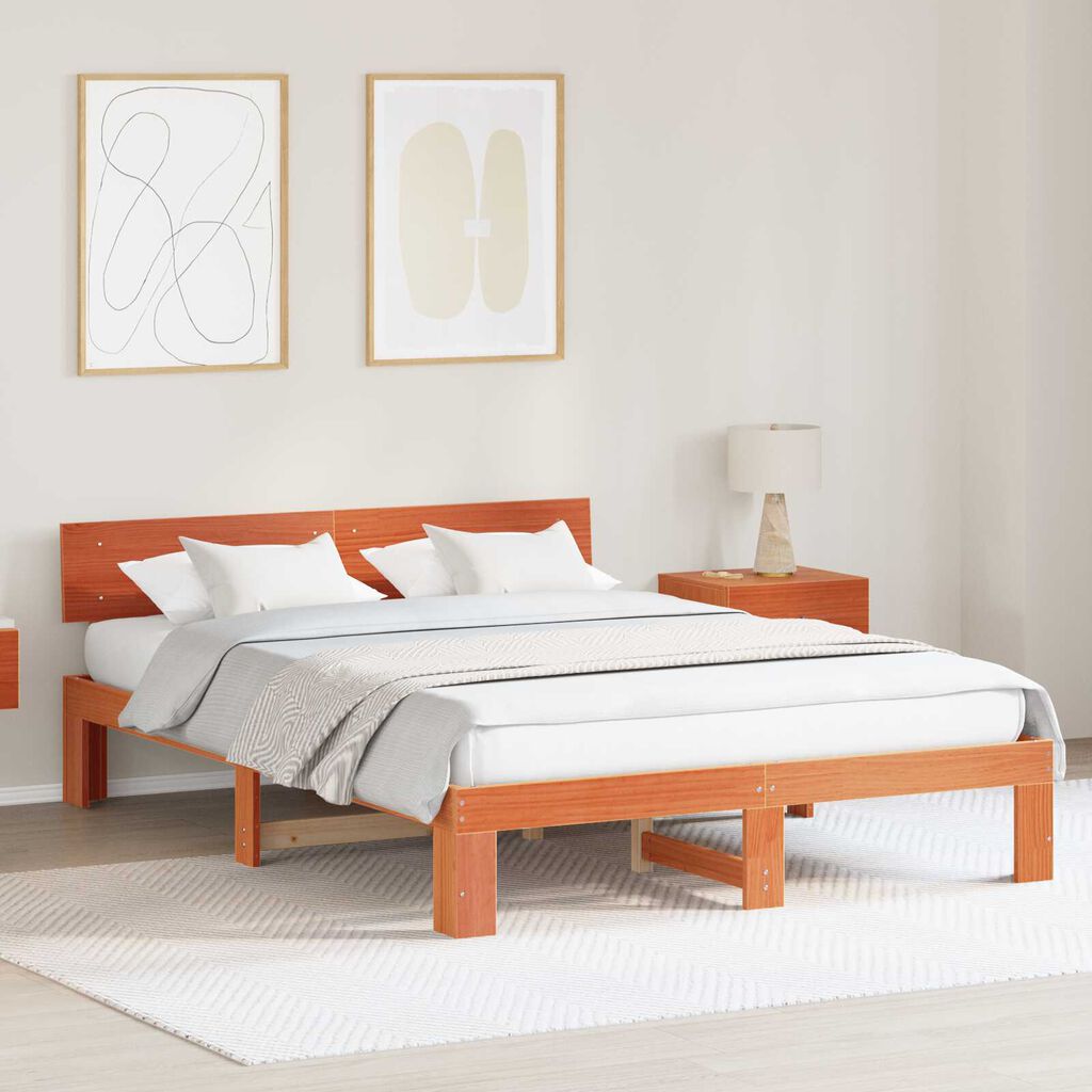 vidaXL Σκελετός Κρεβατιού Καφέ 150 x 200 cm Μασίφ ξύλο πεύκου