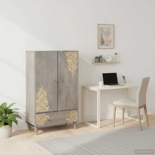 vidaXL Highboard Γκρι και Χρυσό 60 x 33 x 100 εκ. Στερεό ξύλο μάνγκο