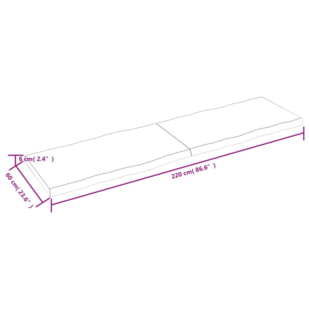 vidaXL Επιφ Τραπεζιού Αν Καφέ 220x60x(2-6)εκ.Ακατέργ. Μασίφ Ξύλο Δρυός