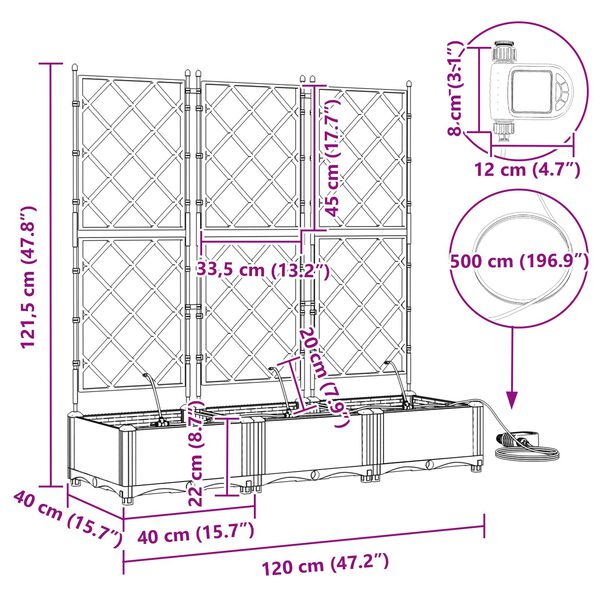 vidaXL Γλάστρες Κήπου 1 τεμ Καφασωτό Καφέ 120 x 40 x 126 cm Πλαστικό
