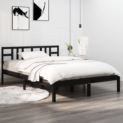 vidaXL Πλαίσιο Κρεβατιού Μαύρο 180 x 200 εκ Ξύλο Πεύκου Super King