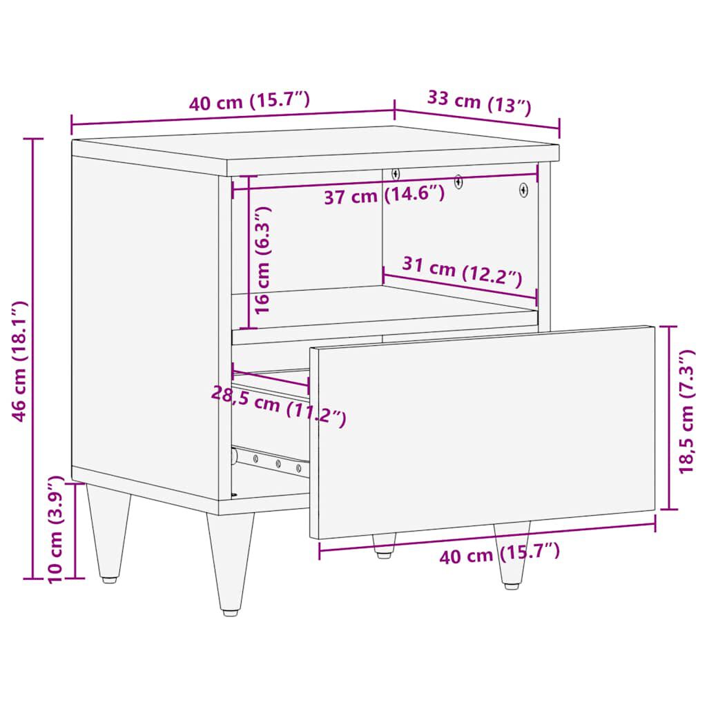 vidaXL Κομοδίνα 2 τεμάχια ανοιχτό γκρι 40x33x46 cm μασίφ ξύλο Mango