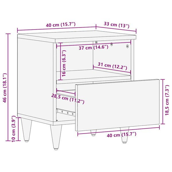 vidaXL Κομοδίνα 2 τεμάχια ανοιχτό γκρι 40x33x46 cm μασίφ ξύλο Mango