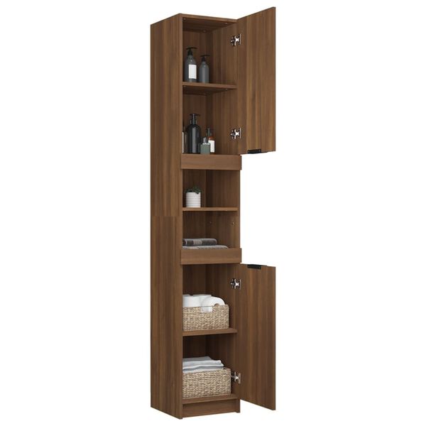vidaXL Ντουλάπι Μπάνιου Καφέ Δρυς 32x34x188,5 εκ. Επεξεργασμένο Ξύλο
