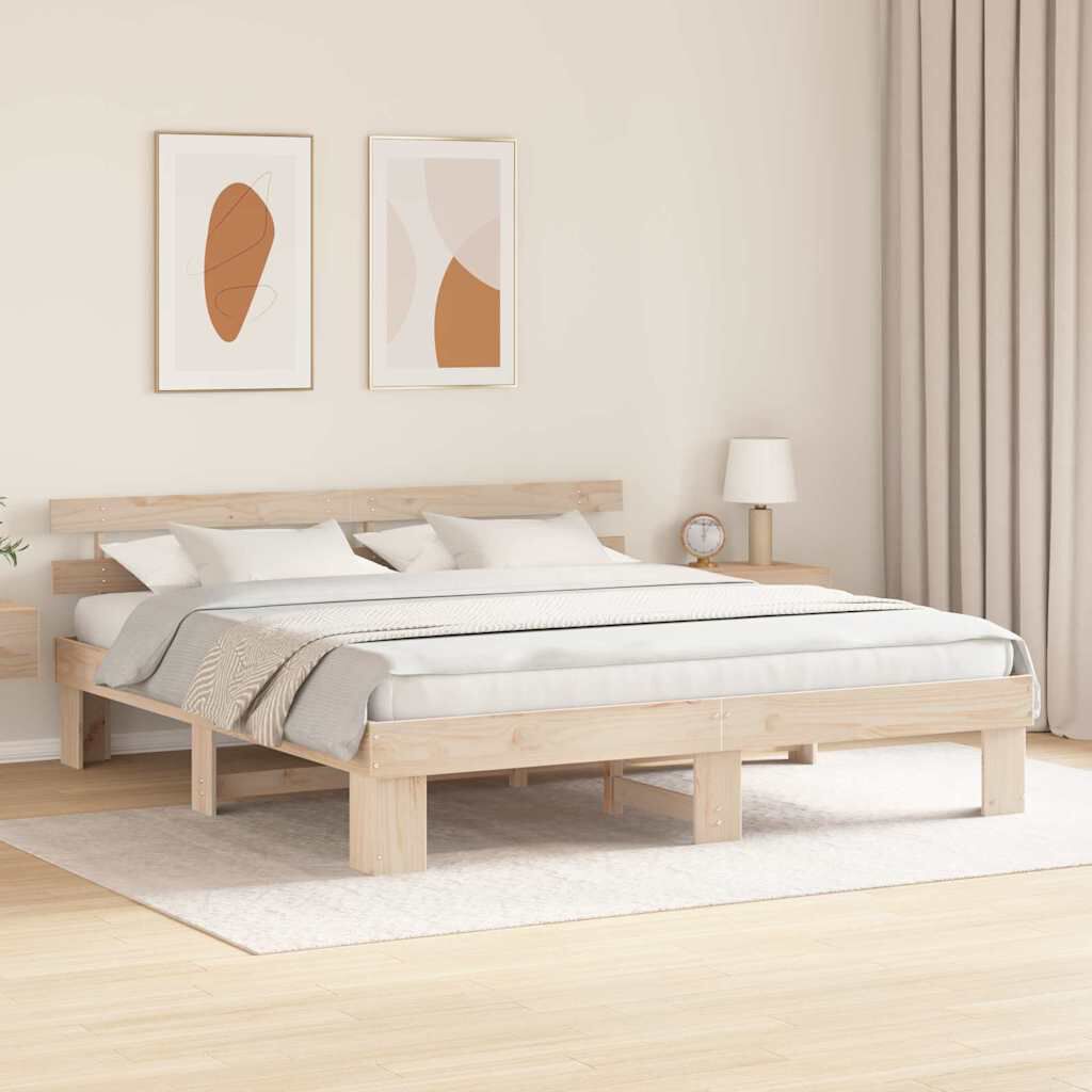vidaXL Σκελετός Κρεβατιού Καφέ 200 x 200 cm Μασίφ ξύλο πεύκου