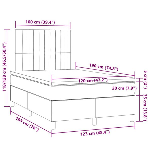 vidaXL Κρεβάτι Boxspring με Στρώμα & LED Κρεμ 120x190 εκ. Υφασμάτινο