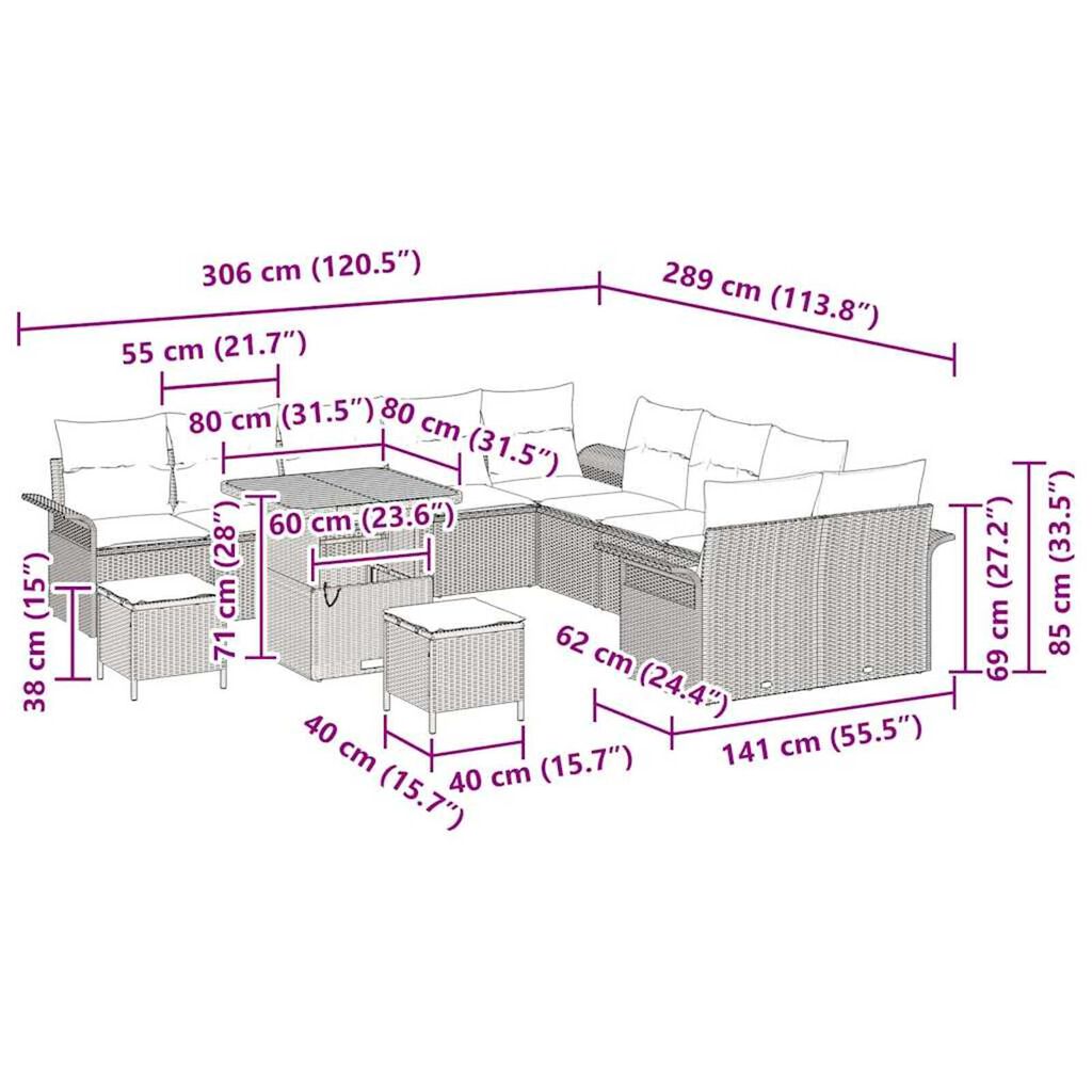 vidaXL Σετ Καναπέ Κήπου 13 pcs Γκρι συνθετικό ρατάν