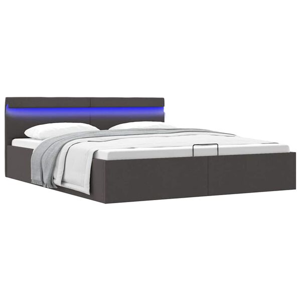 vidaXL Πλαίσιο Κρεβατιού με Αποθ. Χώρο/LED Σκ. Γκρι 180x200 εκ. Ύφασμα