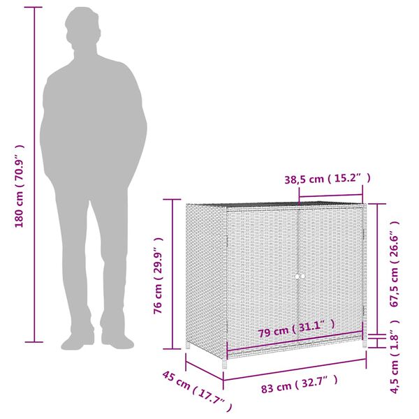 vidaXL Ντουλάπι Αποθήκευσης Κήπου Μαύρο 83x45x76 εκ. Συνθετικό Ρατάν
