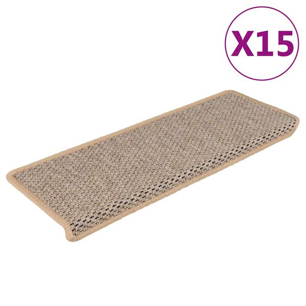 vidaXL Πατάκια Σκάλας Αυτοκόλλητα 15τεμ. Όψη Σιζάλ Αν. Μπεζ 65x21x4εκ.
