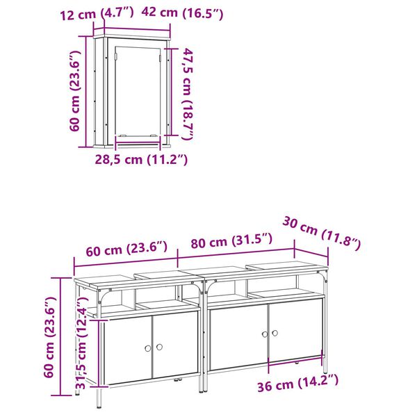Set ντουλαπιών μπάνιου vidaXL 3 τεμαχίων δρυός Sonoma επεξεργασμένο ξύλο