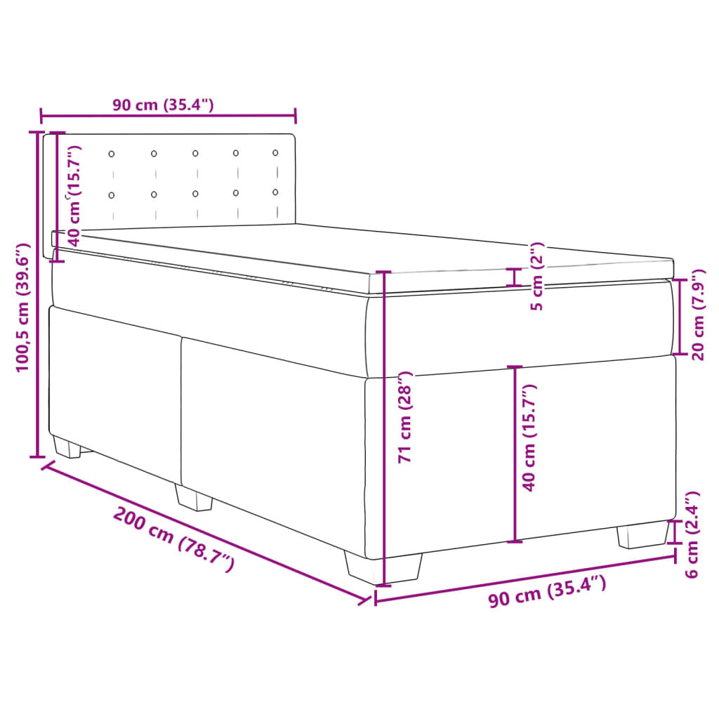 vidaXL Κρεβάτι Boxspring με Στρώμα Σκούρο Γκρι 90x200 εκ. Βελούδινο