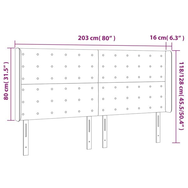 vidaXL Κεφαλάρι Κρεβατιού LED Μαύρο 203x16x118/128 εκ. Υφασμάτινο