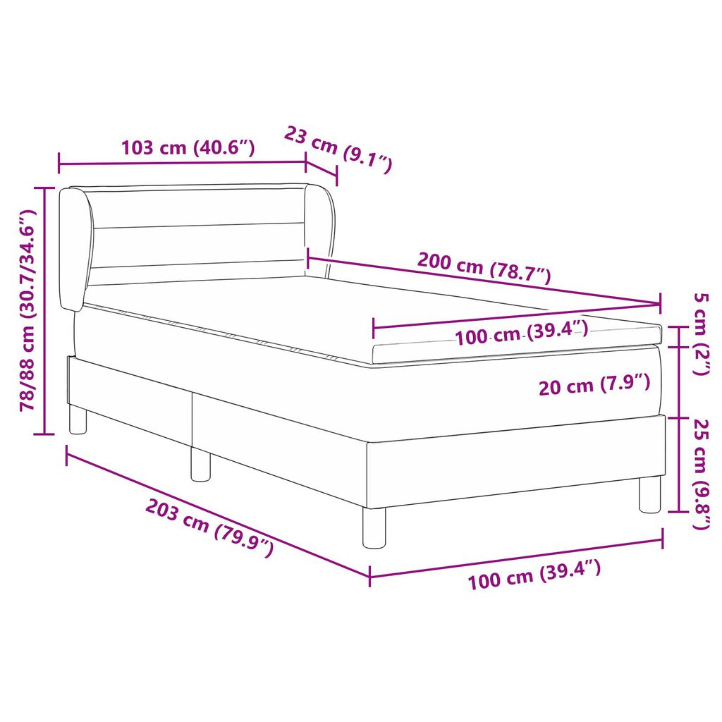 vidaXL Κρεβάτι Box Spring με στρώμα Κρεμ 100x200 εκ. Υφάσματος