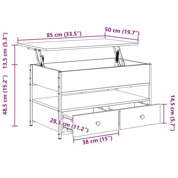 vidaXL Τραπεζάκι Σαλονιού Sonoma Δρυς 85x50x50 εκ. Επ. Ξύλο & Μέταλλο