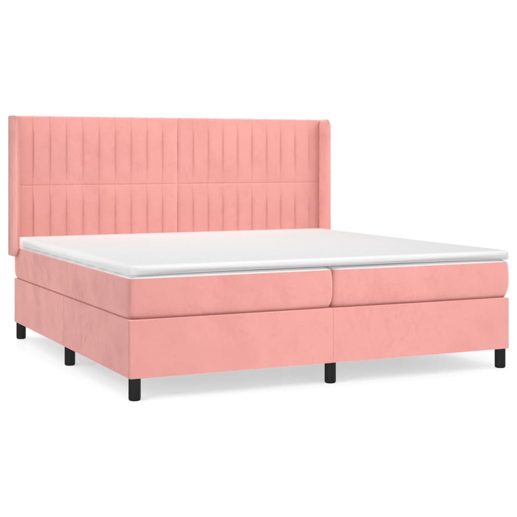 vidaXL Κρεβάτι Boxspring με Στρώμα Ροζ 200x200 εκ. Βελούδινο