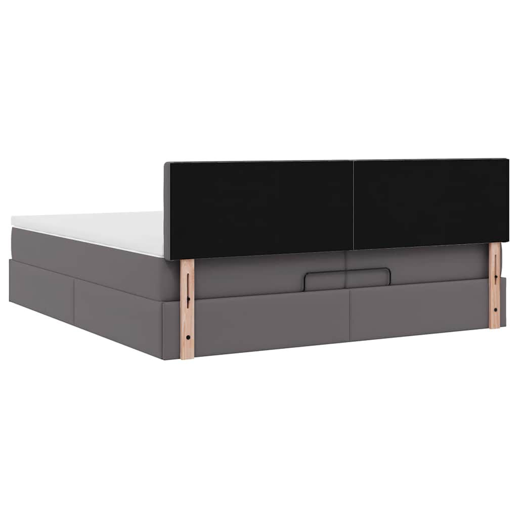 vidaXL Οθωμανικό κρεβάτι με στρώματα & LEDs Γκρι Faux Leather