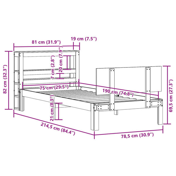 vidaXL Πλαίσιο Κρεβατιού Κεφαλάρι 75x190εκ. Μασίφ Πεύκο