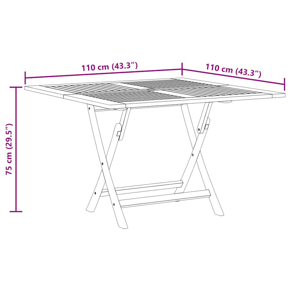 vidaXL Τραπέζι Κήπου Πτυσσόμενο 110 x 110 x 75 εκ. Μασίφ Ξύλο Teak