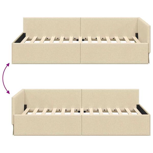 vidaXL Κρεβάτι Γωνίας Κρεμ 100 x 200 cm Ύφασμα και Έργο ξύλου
