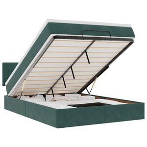 vidaXL Οθωμανικό κρεβάτι με στρώμα & LEDs Σκούρο πράσινο Βελούδο