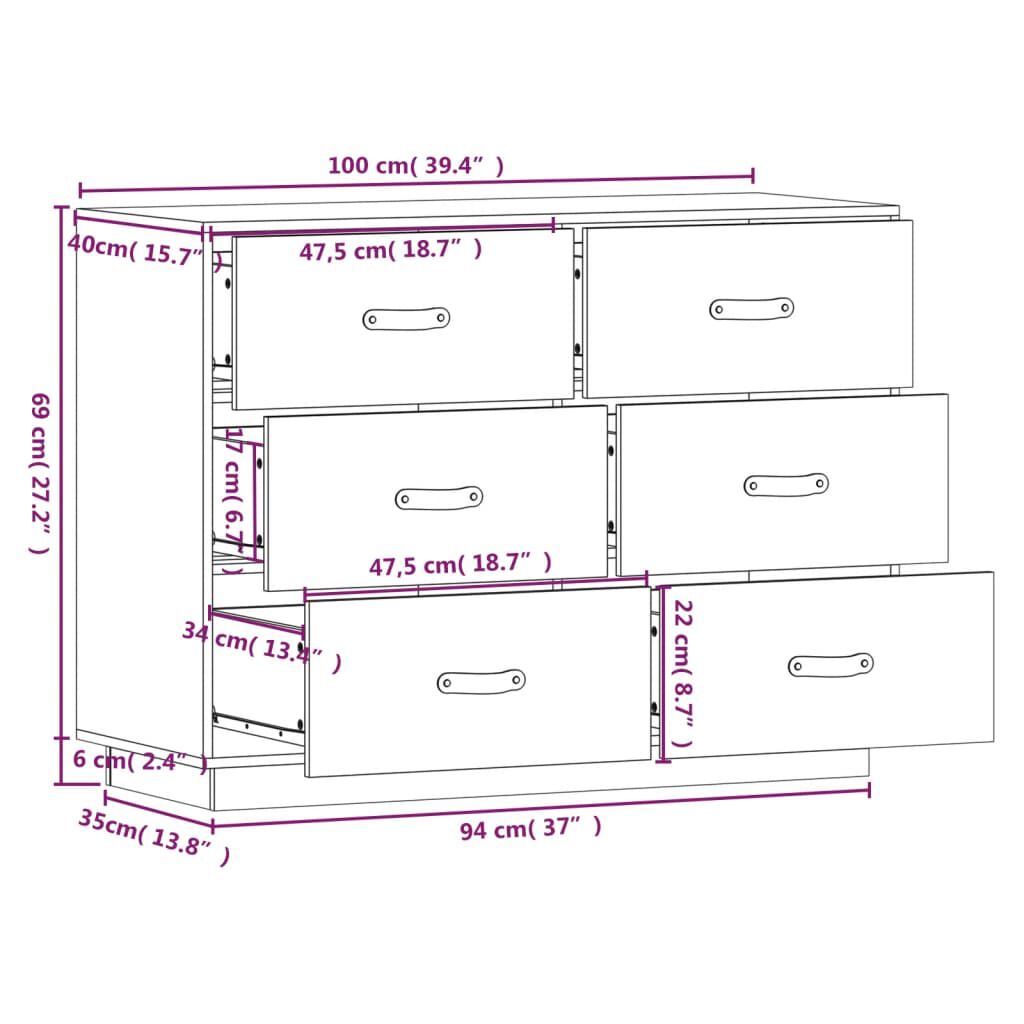 vidaXL Συρταριέρα Λευκή 100x40x75 εκ. από Μασίφ Ξύλο Πεύκου