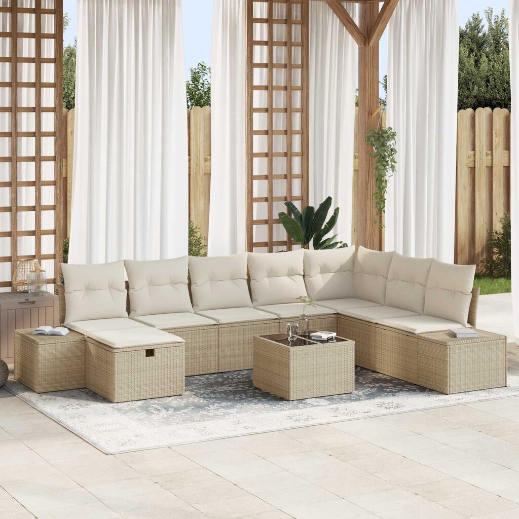 vidaXL Σετ Καναπέ Κήπου 9 pcs Μπεζ 55 x 62 x 69 εκ Πολυ ράταν