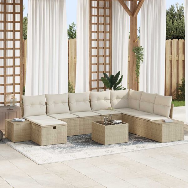 vidaXL Σετ Καναπέ Κήπου 9 pcs Μπεζ 55 x 62 x 69 εκ Πολυ ράταν