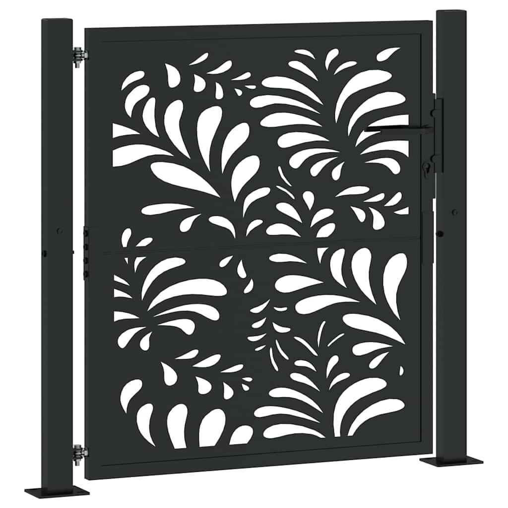 vidaXL Πύλη κήπου Μαύρη 105x106 cm Ατσάλινο σχέδιο κύματος