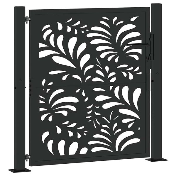 vidaXL Πύλη κήπου Μαύρη 105x106 cm Ατσάλινο σχέδιο κύματος