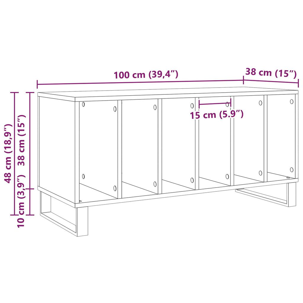 vidaXL Ντουλάπα Δίσκων Μαύρη Δρυς 100x38x48 εκ. Επεξεργασμένο Ξύλο