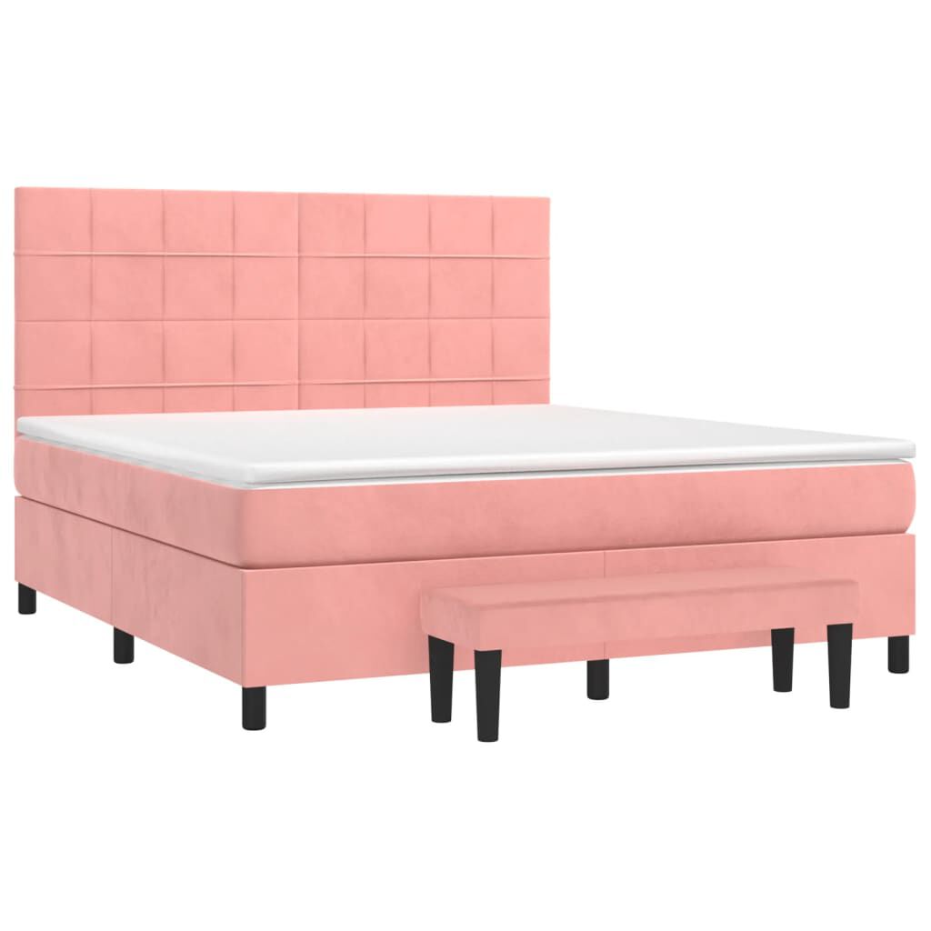 vidaXL Κρεβάτι Boxspring με Στρώμα Ροζ 160x200 εκ. Βελούδινο