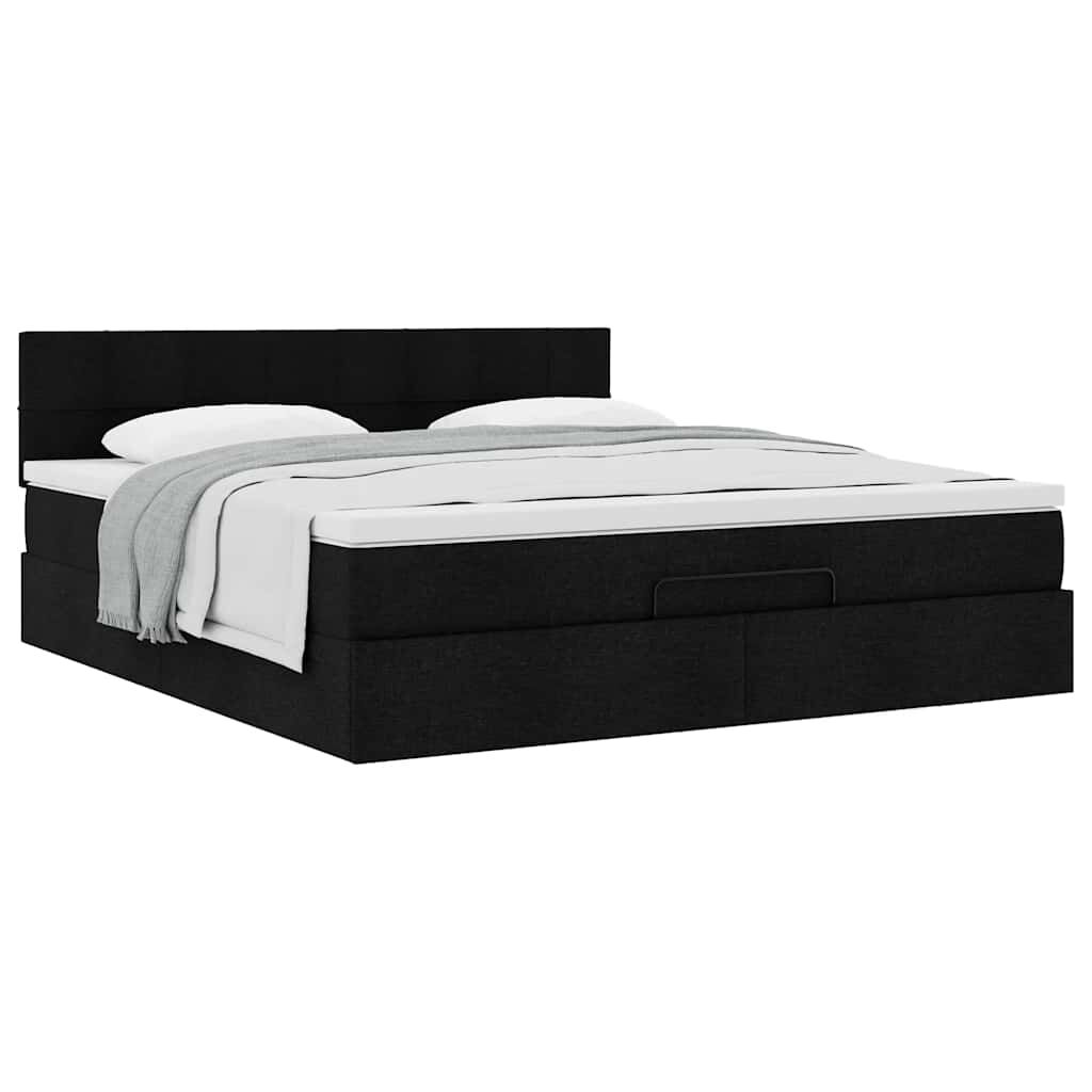vidaXL Οθωμανικό κρεβάτι με στρώμα Μαύρο 180x200cm Ύφασμα
