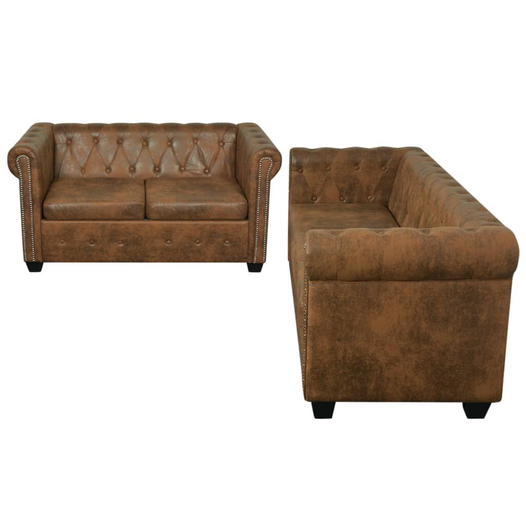 vidaXL Διθέσιος και Τριθέσιος Καναπές Chesterfield Σετ Καφέ