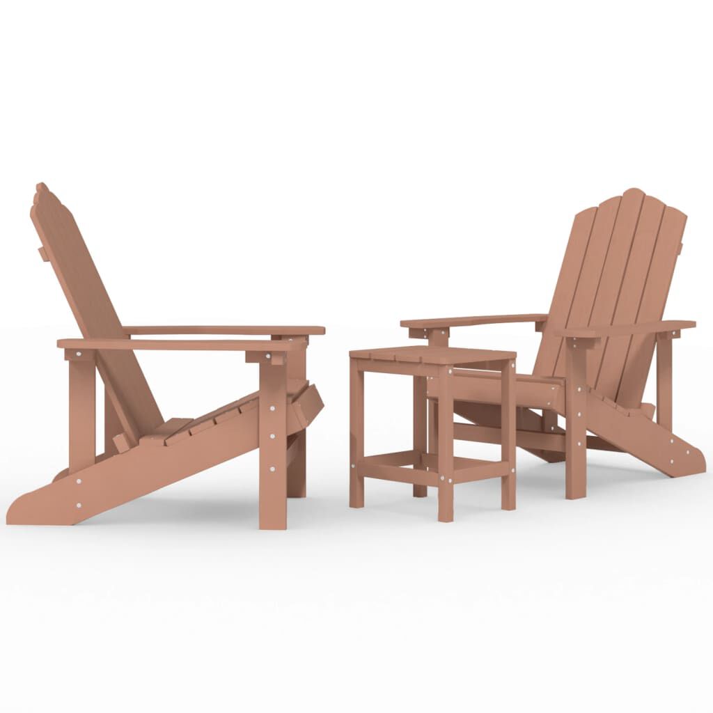 vidaXL Καρέκλες Κήπου Adirondack Καφέ από HDPE με Τραπεζάκι