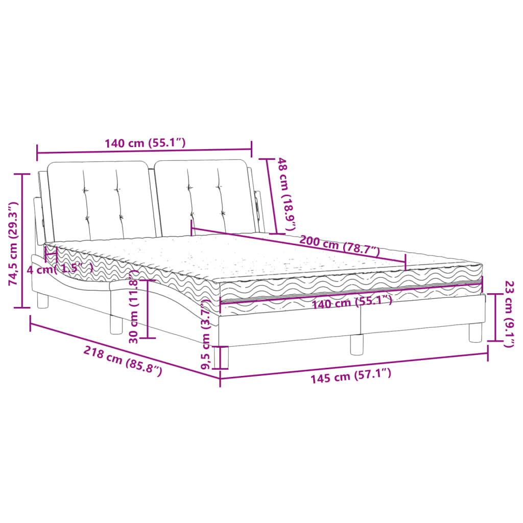 vidaXL Κρεβάτι με Στρώμα Λευκό 140x200εκ.από Συνθετικό Δέρμα