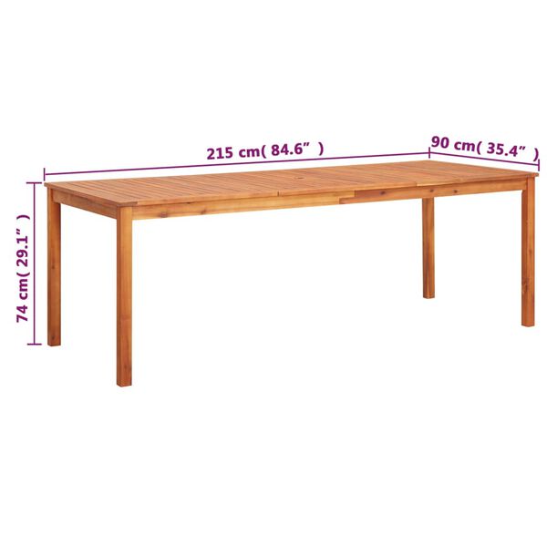 vidaXL Τραπέζι Κήπου 215 x 90 x 74 εκ. από Μασίφ Ξύλο Ακακίας