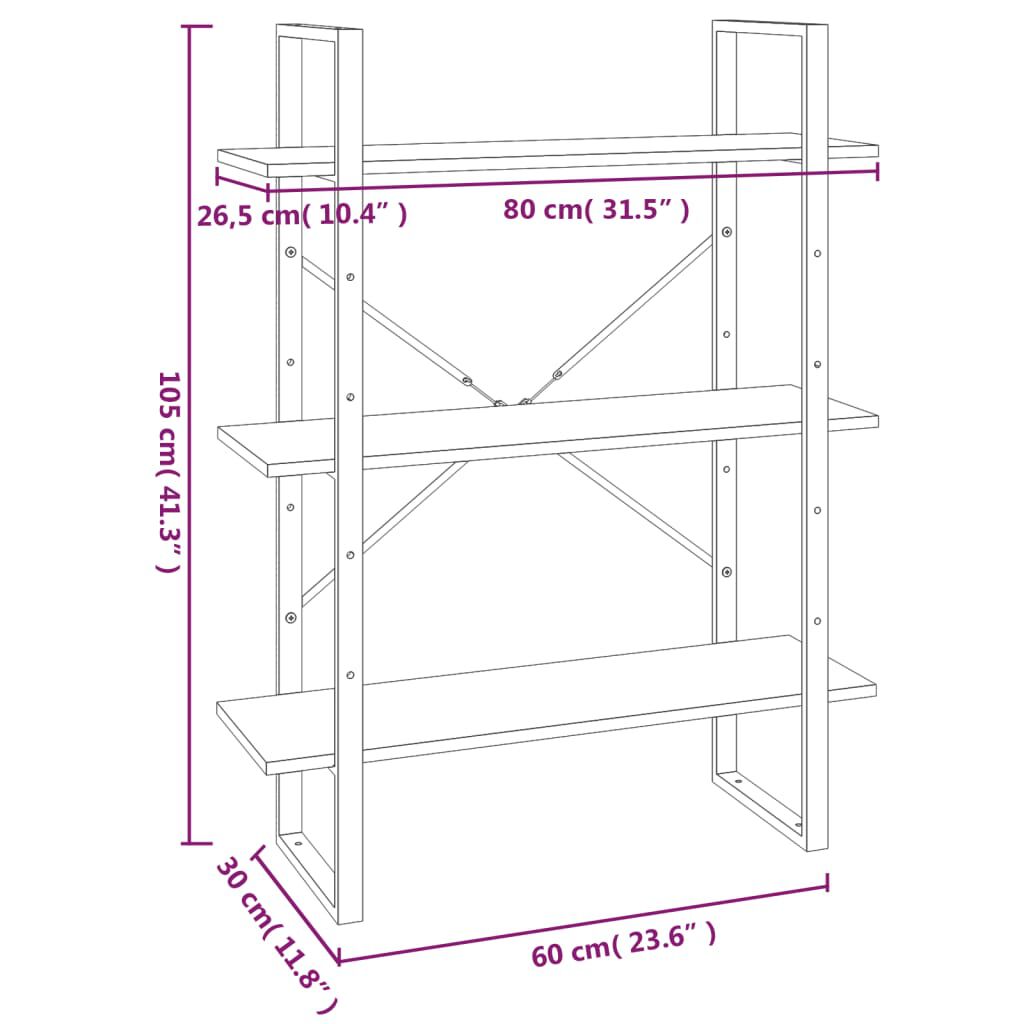vidaXL Βιβλιοθήκη Γκρι Sonoma 80x30x105 εκ. από Επεξεργασμένο Ξύλο