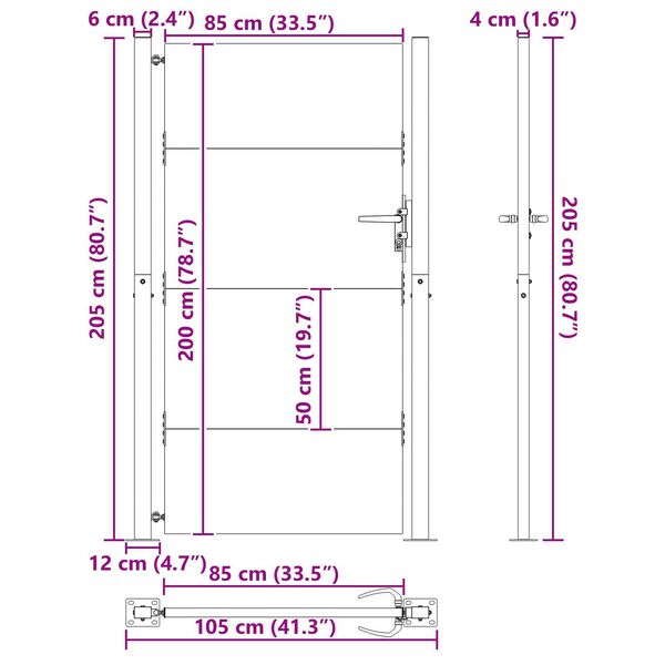vidaXL Πύλη Κήπου Μαύρο 105 x 200 cm Ατσάλι με Επικάλυψη Πούδρας