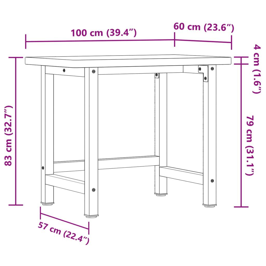 vidaXL Πάγκος Εργασίας Ορθογώνιος 100x60x83 εκ. από Μασίφ Ξύλο Οξιάς