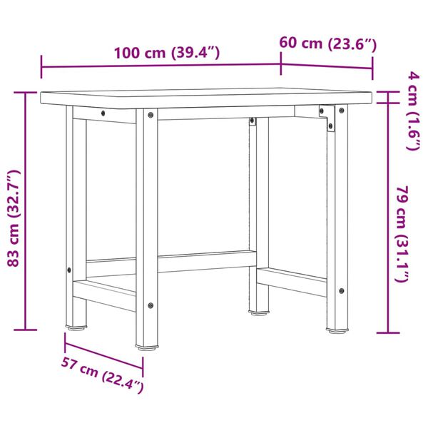 vidaXL Πάγκος Εργασίας Ορθογώνιος 100x60x83 εκ. από Μασίφ Ξύλο Οξιάς