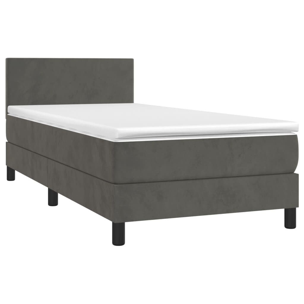 vidaXL Κρεβάτι Boxspring με Στρώμα & LED Σκ. Γκρι 90x190 εκ. Βελούδινο