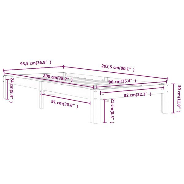 vidaXL Πλαίσιο Κρεβατιού 90 x 200 εκ. από Μασίφ Ξύλο Πεύκου
