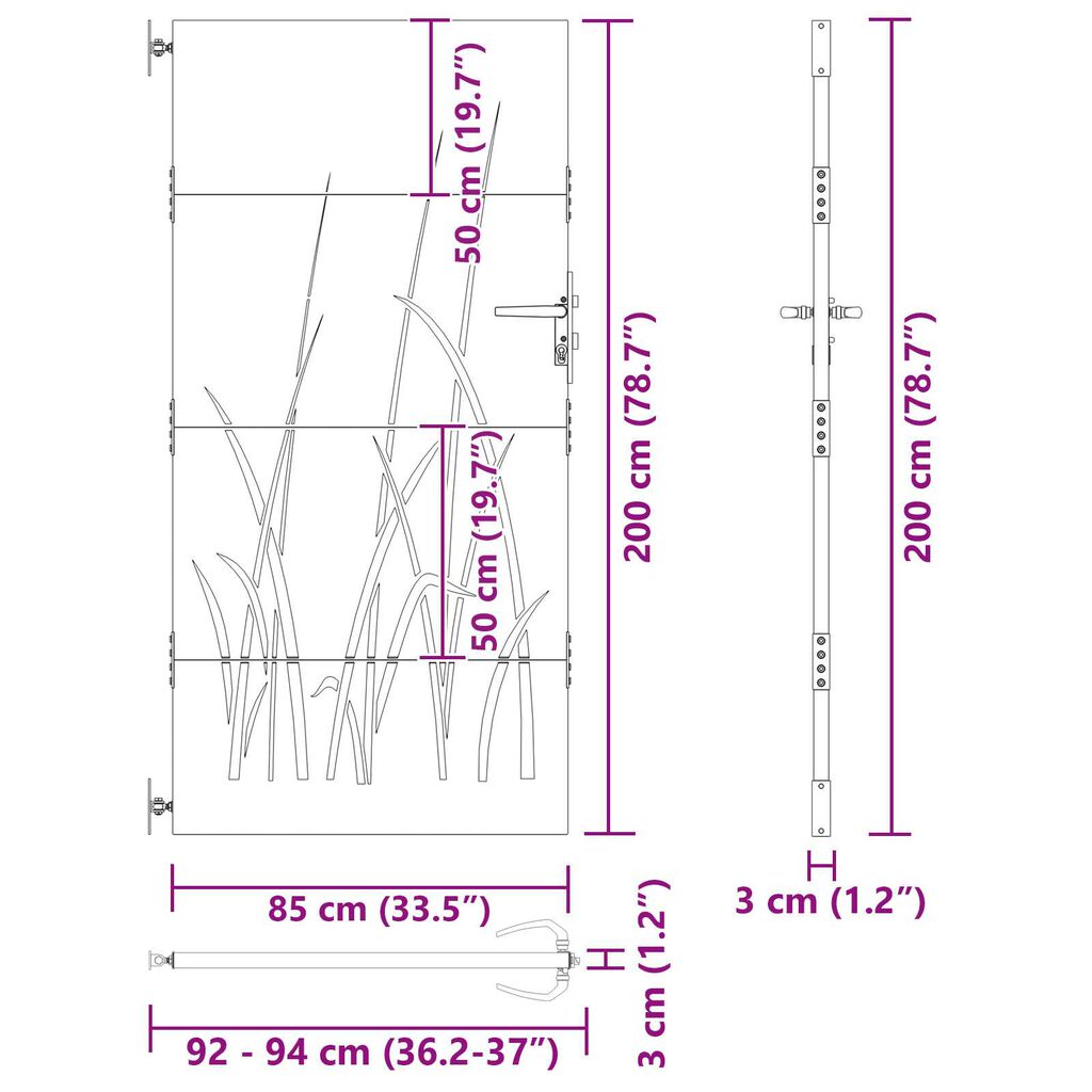 vidaXL Πύλη Κήπου Μαύρο 105 x 200 cm Ατσάλι με Επικάλυψη Πούδρας