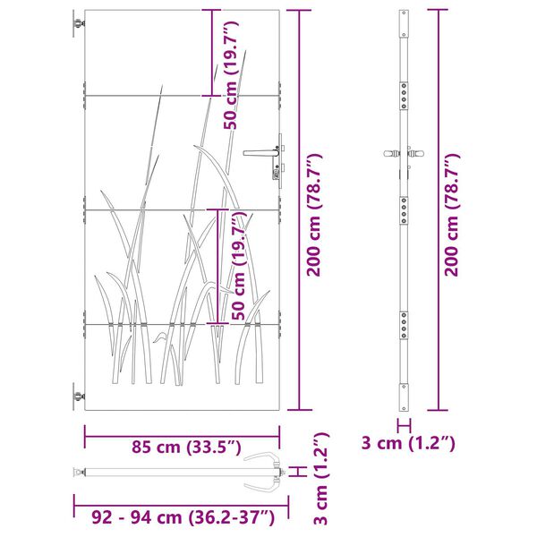 vidaXL Πύλη Κήπου Μαύρο 105 x 200 cm Ατσάλι με Επικάλυψη Πούδρας