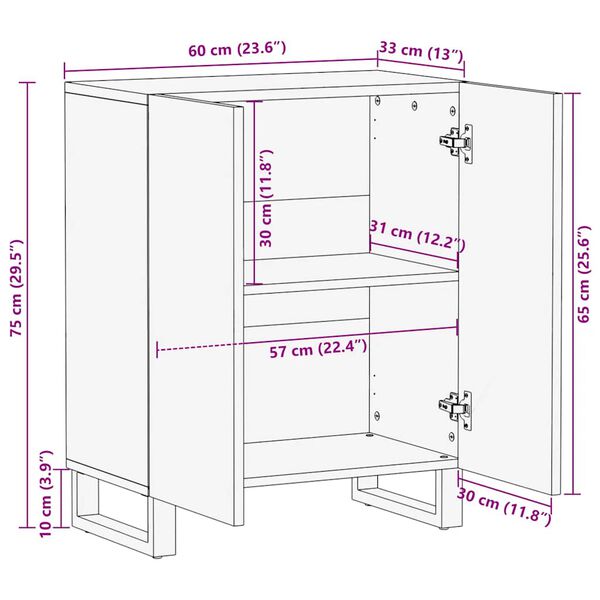 vidaXL Μπουφές Μαύρο 60x33x75 cm Μασίφ Ξύλο Μάνγκο